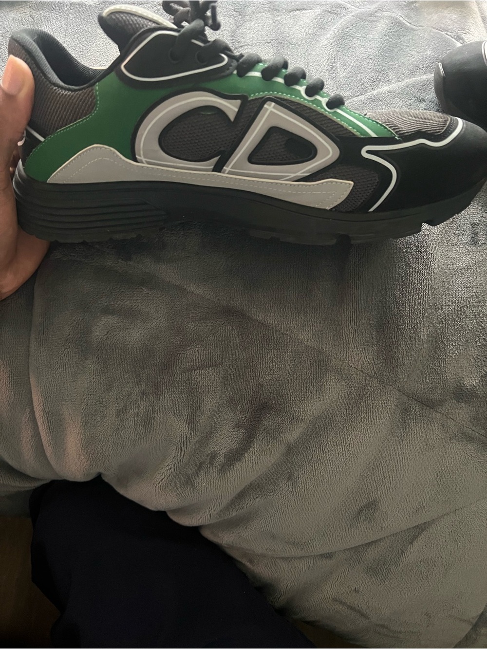 Dior Men’s Black, Green & Gray Logo Runner Sneakers - Picture 2 of 3